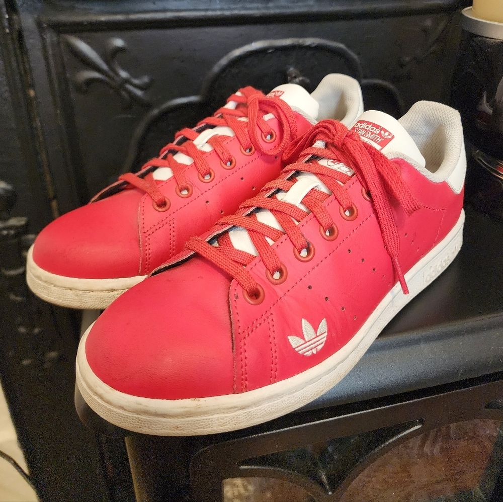 Adidas Red and White Sneakers, Size 6.5